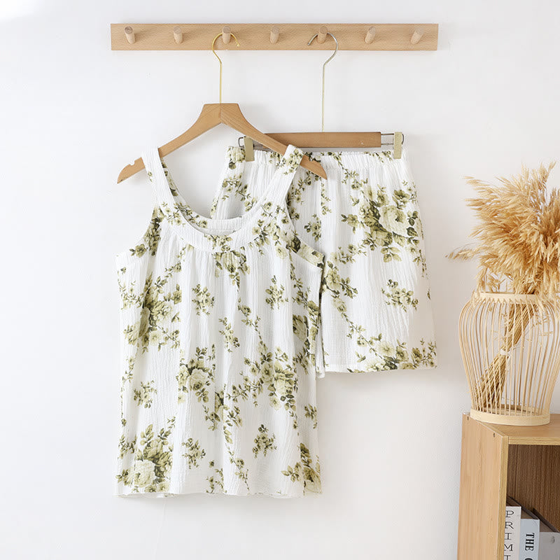 Peony Cotton Gauze Sleeveless Pajama Set - Green - XL - image 1