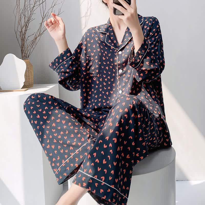 Red Heart Print Pajama Set - Black - XXL - image 3