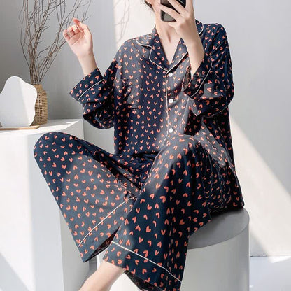 Red Heart Print Pajama Set - Black - XXL - image 3