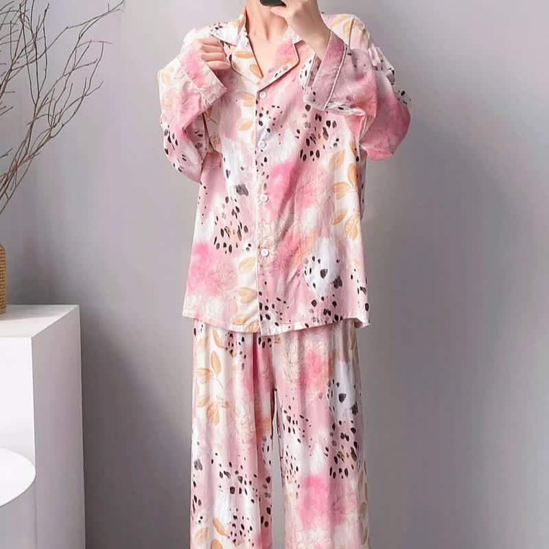 Mixed Floral & Leopard Print Pajama Set - image 1