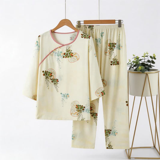 Fresh Oriental Pattern Pajama Set - Green - 4XL - image 0