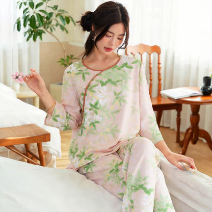 Oriental Floral & Leaf Pajama Set - image 3