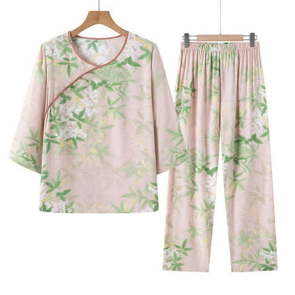 Oriental Floral & Leaf Pajama Set - image 6