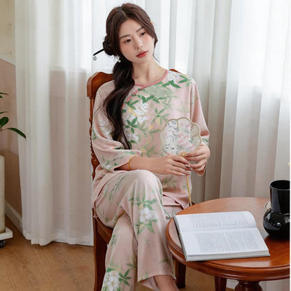 Oriental Floral & Leaf Pajama Set - image 1