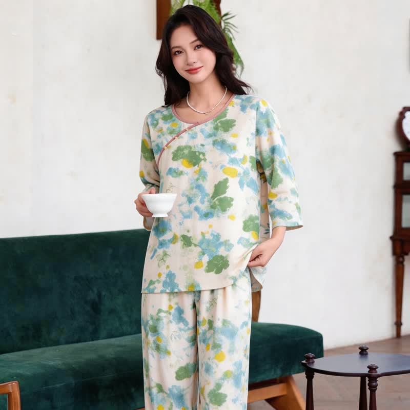 Oriental Artistic Watercolor Pajama Set - image 3