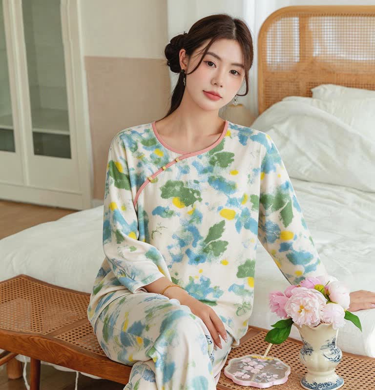 Oriental Artistic Watercolor Pajama Set - image 2