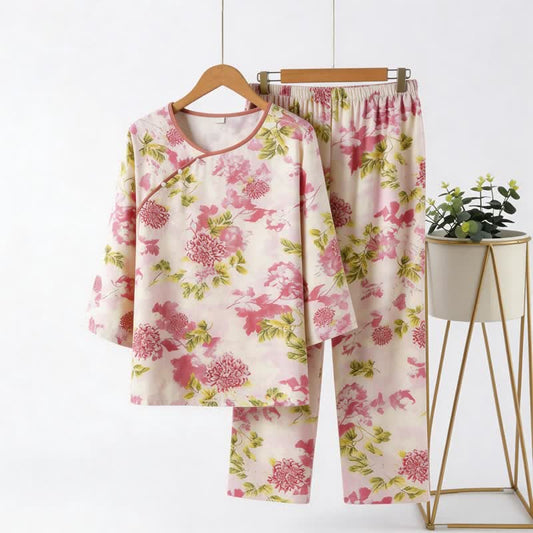 Oriental Pink Floral Pajama Set - Pink - 4XL - image 0