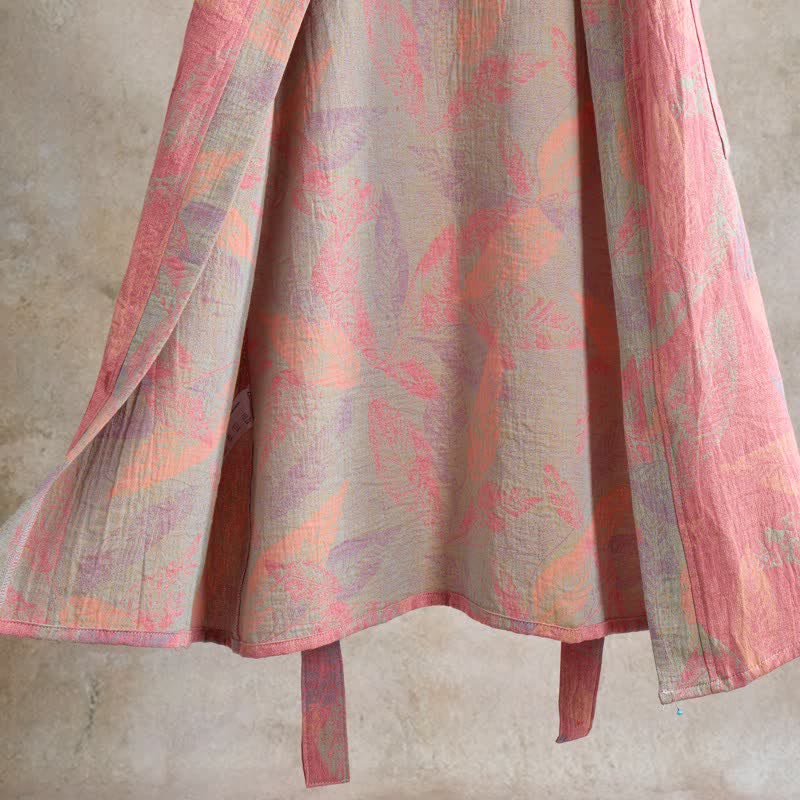 Artistic Leaf Short Sleeve Cotton Robe - image 2
