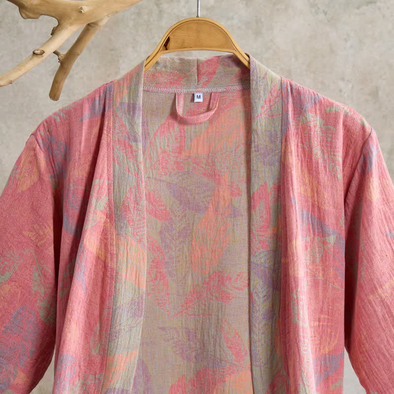Artistic Leaf Short Sleeve Cotton Robe - image 1