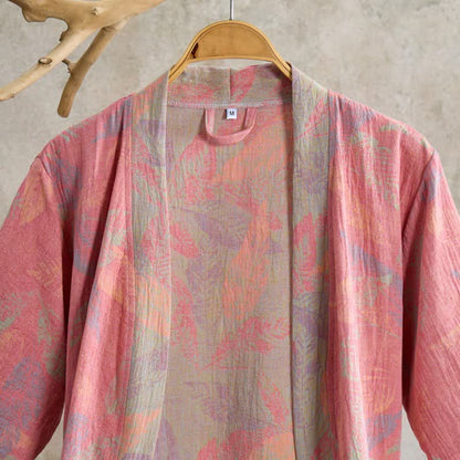 Artistic Leaf Short Sleeve Cotton Robe - image 1