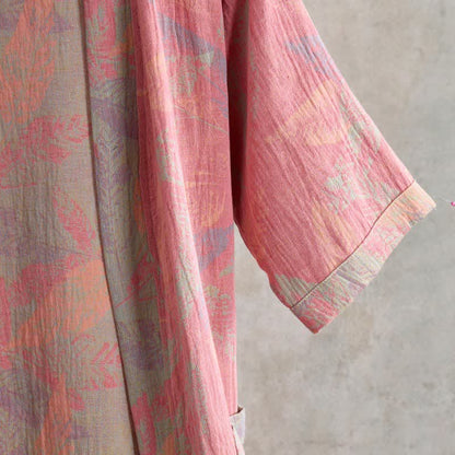 Artistic Leaf Short Sleeve Cotton Robe - image 3