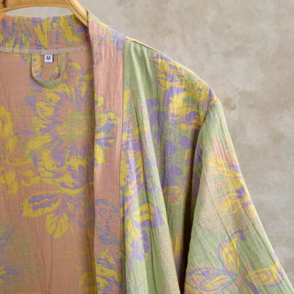 Artistic Floral Short Sleeve Cotton Robe - image 4