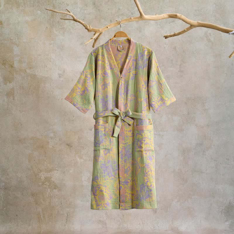 Artistic Floral Short Sleeve Cotton Robe - image 1