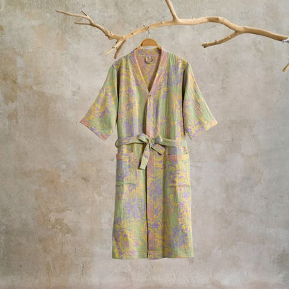 Artistic Floral Short Sleeve Cotton Robe - image 1