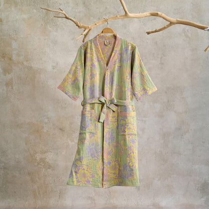 Artistic Floral Short Sleeve Cotton Robe - image 2