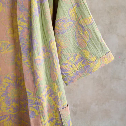 Artistic Floral Short Sleeve Cotton Robe - image 6