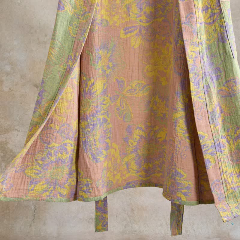 Artistic Floral Short Sleeve Cotton Robe - image 5