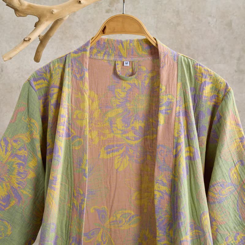 Artistic Floral Short Sleeve Cotton Robe - image 3
