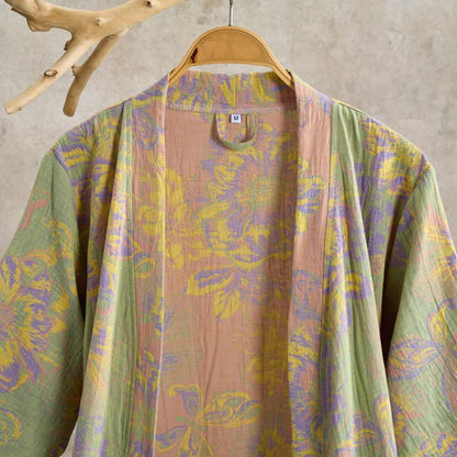 Artistic Floral Short Sleeve Cotton Robe - image 3