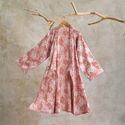 Elegant Floral Kimono Cotton Gauze Robe - Pink - XL - image 1