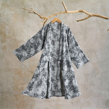 Elegant Floral Kimono Cotton Gauze Robe - Gray - XL - image 17