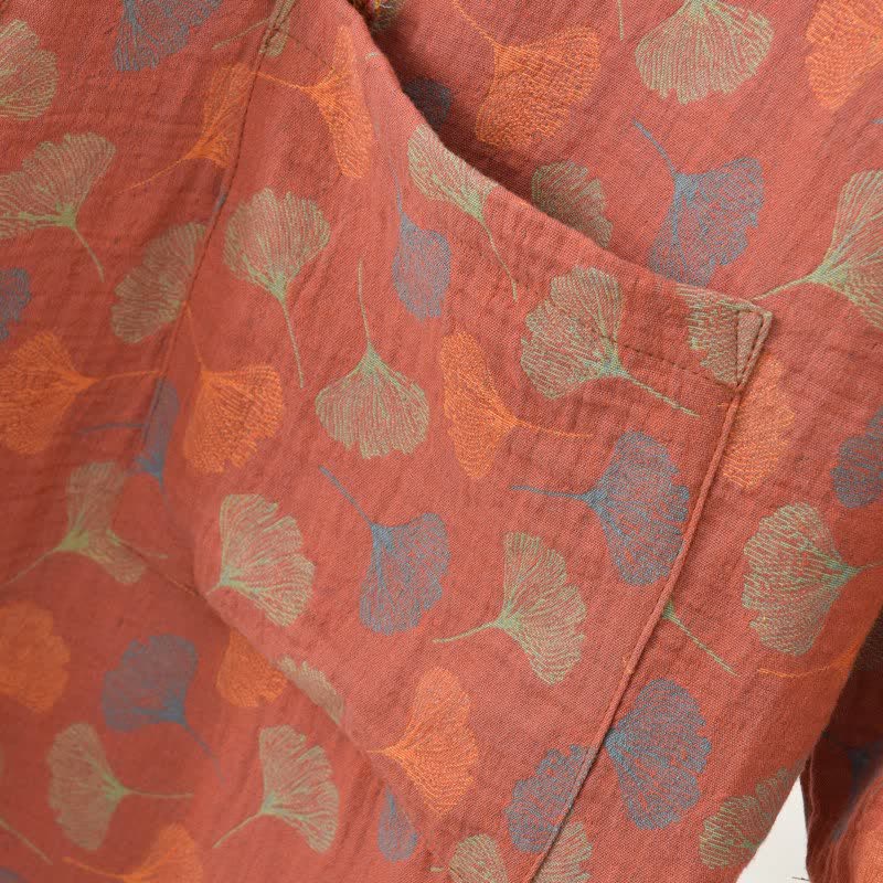 Ginkgo Leaf Cotton Gauze Yukata Robe - image 11