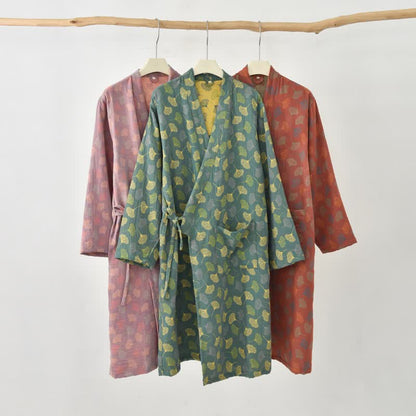 Ginkgo Leaf Cotton Gauze Yukata Robe - image 1