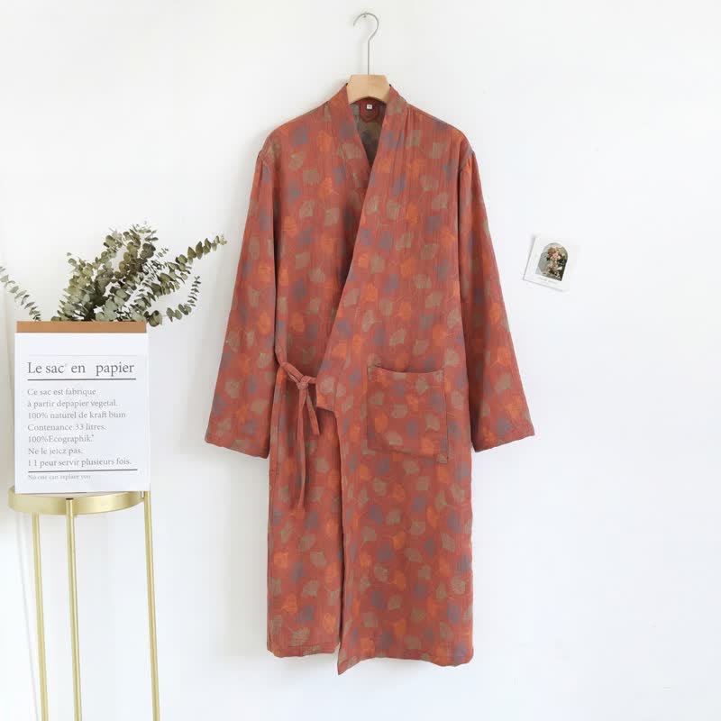Ginkgo Leaf Cotton Gauze Yukata Robe - image 4