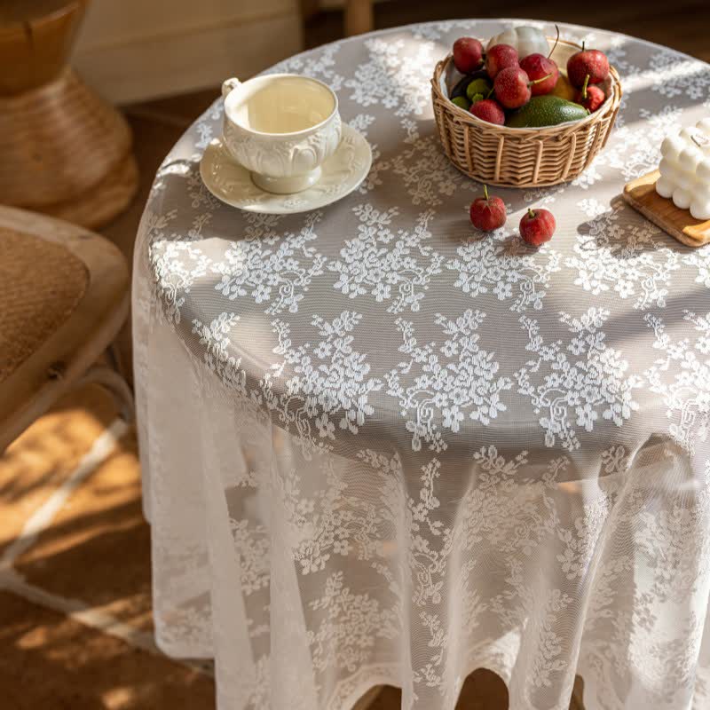Floral Jacquard Lace Scalloped Edge Tablecloth - image 5