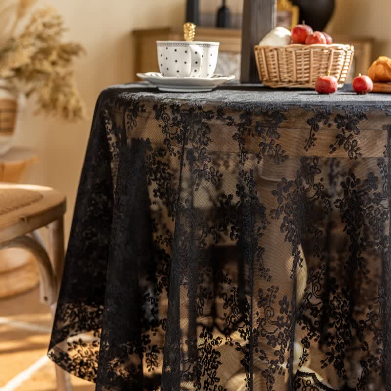Floral Jacquard Lace Scalloped Edge Tablecloth - image 15