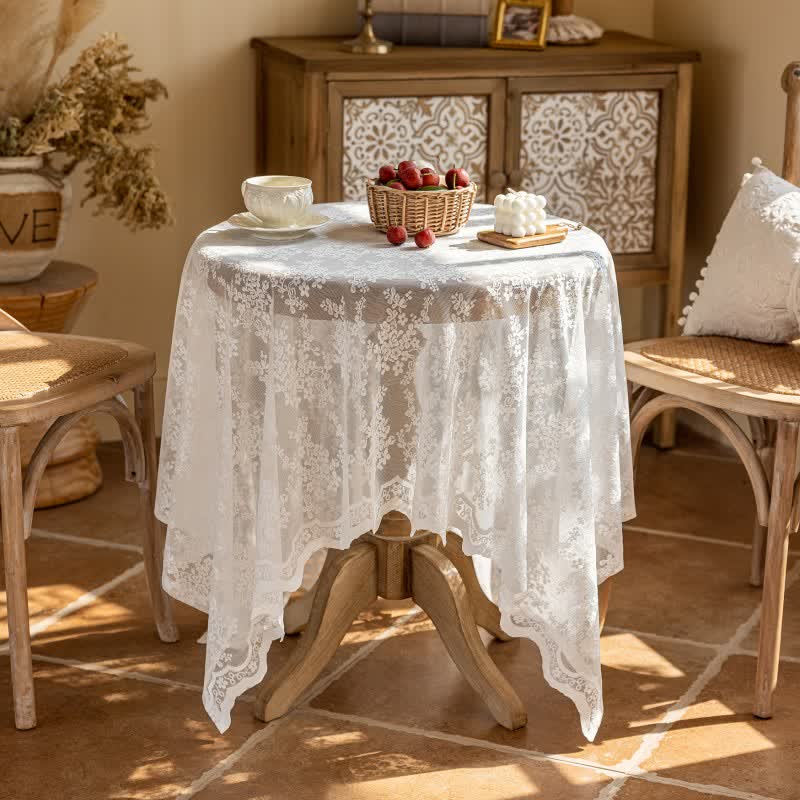 Floral Jacquard Lace Scalloped Edge Tablecloth - image 3