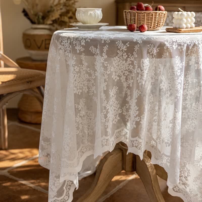 Floral Jacquard Lace Scalloped Edge Tablecloth - image 6