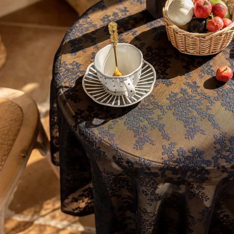 Floral Jacquard Lace Scalloped Edge Tablecloth - image 16