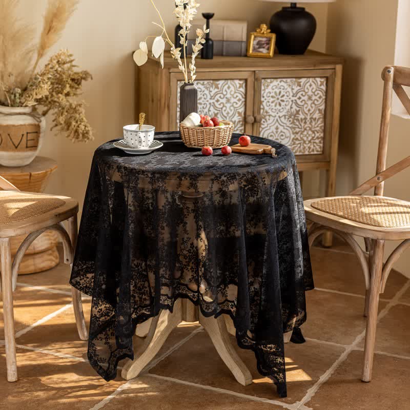 Floral Jacquard Lace Scalloped Edge Tablecloth - image 12