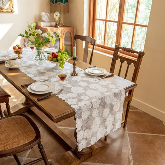 Camellia Jacquard Lace Table Runner - White - 17'' × 118'' - image 0