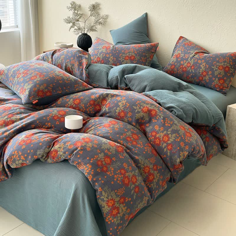 Retro Floral Cotton Gauze Bedding Set(4PCS) - King - image 0