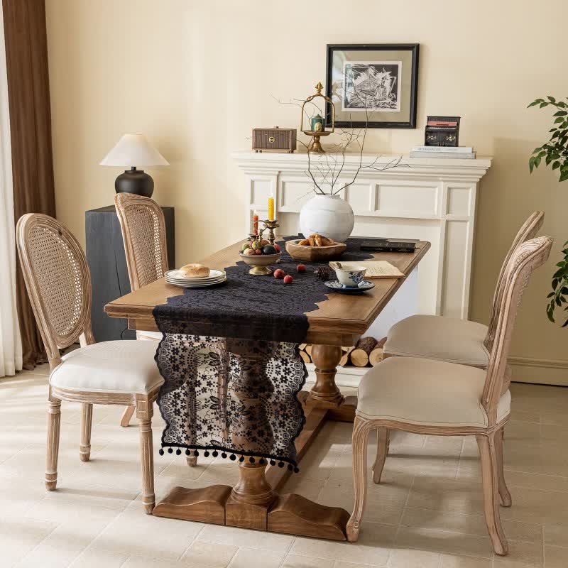 Floral Leaf Lace Tassel Table Runner - image 6