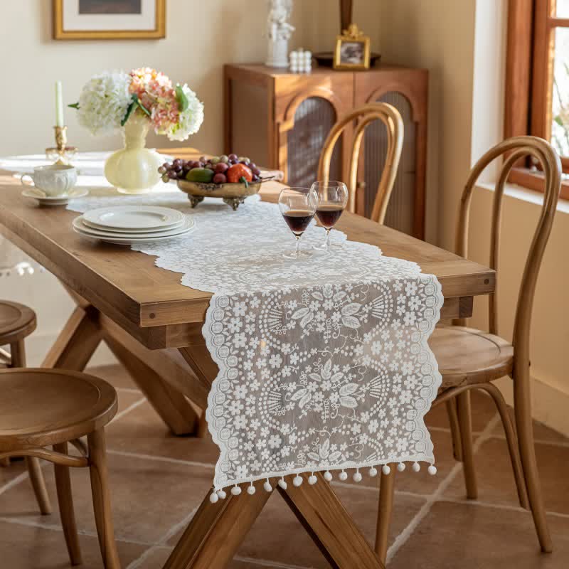 Floral Leaf Lace Tassel Table Runner - image 0
