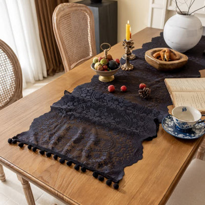 Floral Leaf Lace Tassel Table Runner - image 8