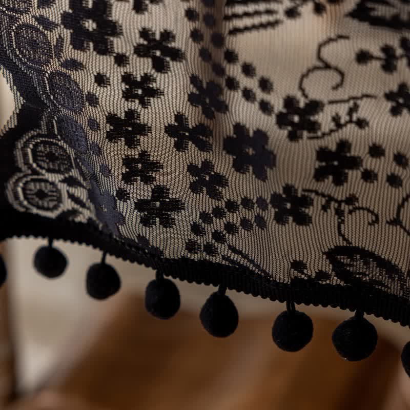 Floral Leaf Lace Tassel Table Runner - image 9