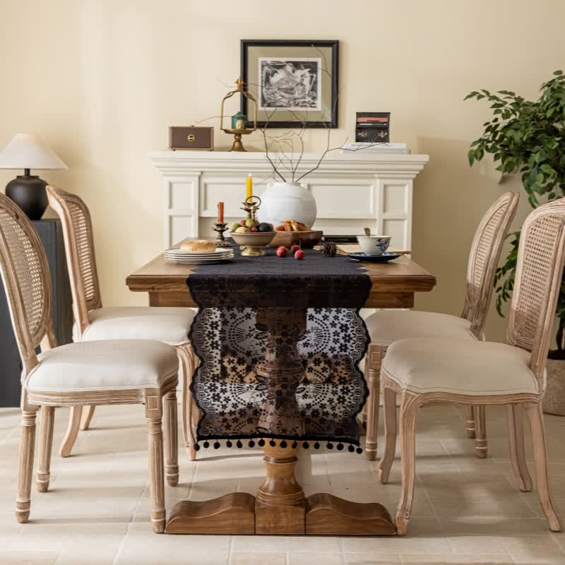 Floral Leaf Lace Tassel Table Runner - Black - 17'' × 118'' - image 5