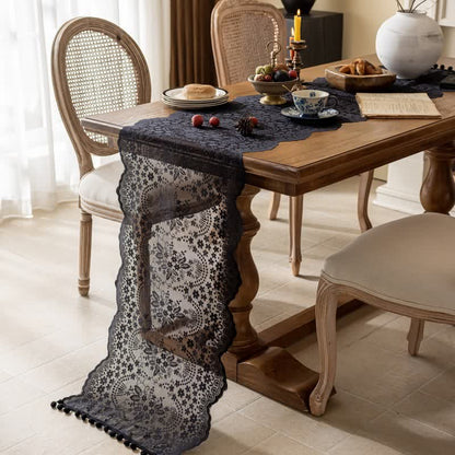 Floral Leaf Lace Tassel Table Runner - image 7