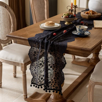 Floral Leaf Lace Tassel Table Runner - image 4