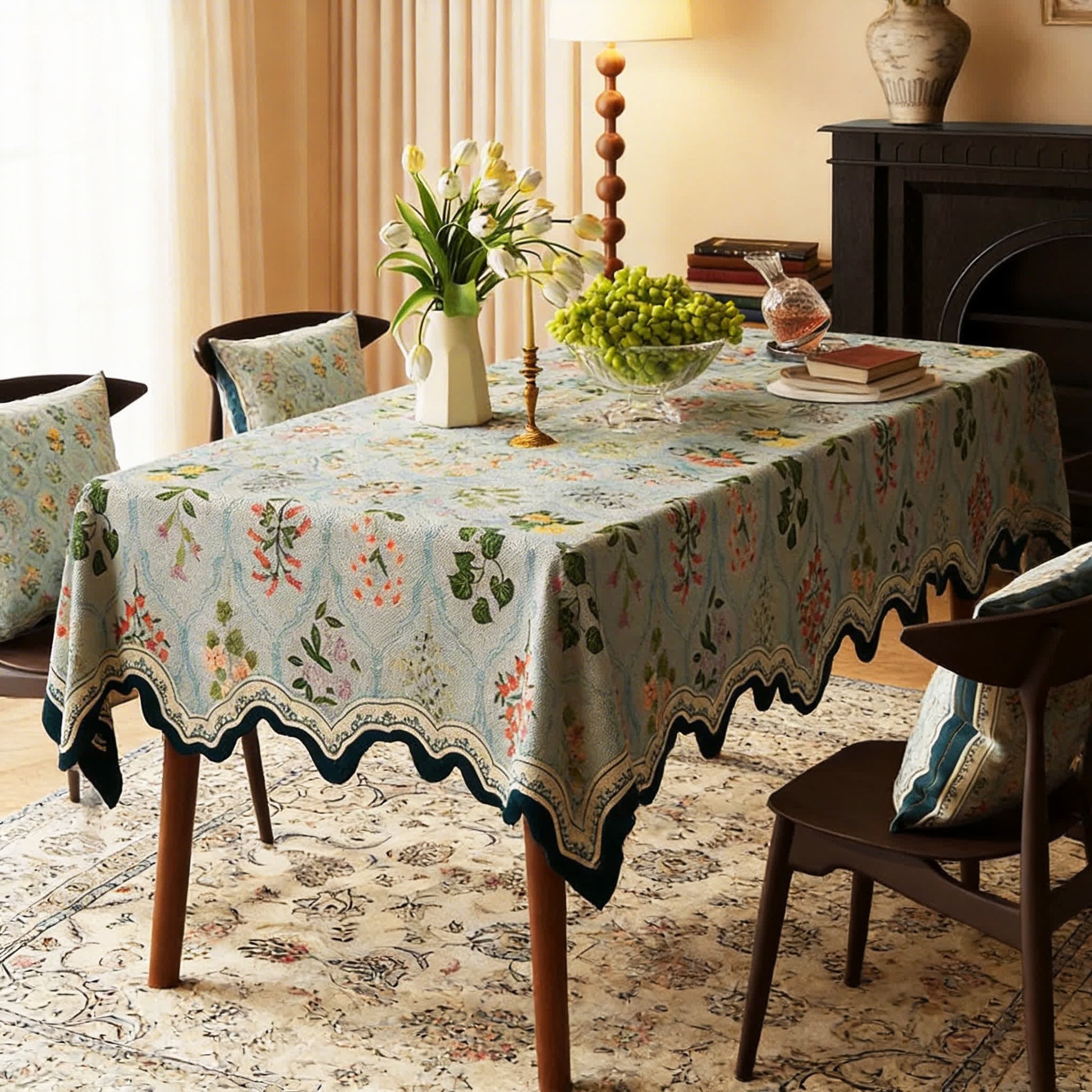 Botanical Floral Scalloped Edge Tablecloth - image 2