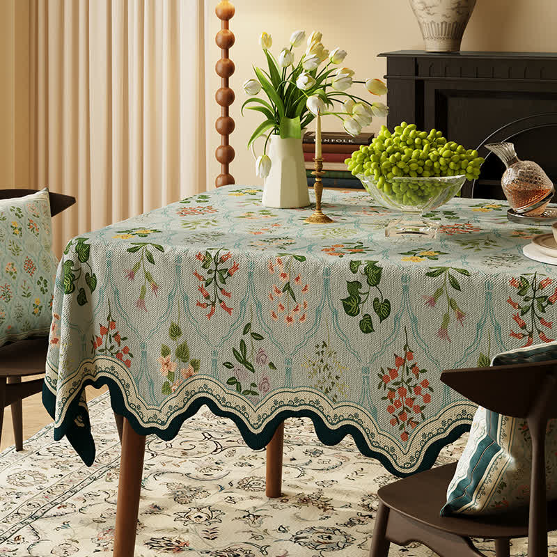 Botanical Floral Scalloped Edge Tablecloth - image 0