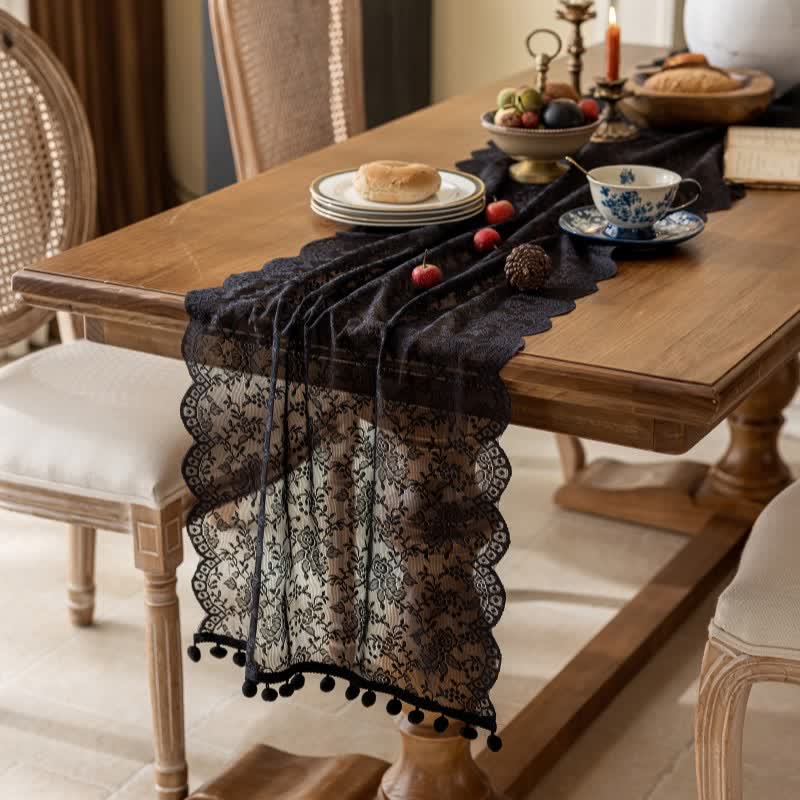 Elegant Floral Lace Tassel Table Runner - image 7