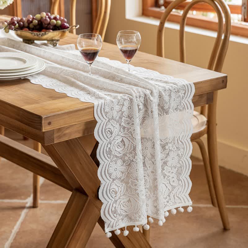 Rose Jacquard Lace Tassel Table Runner - image 5