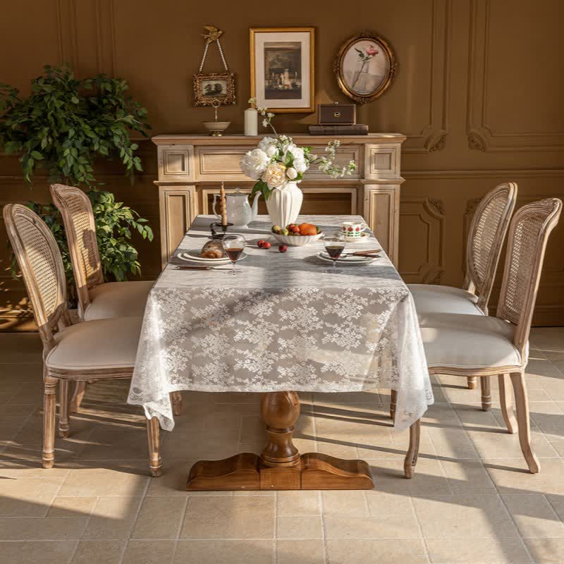 Floral Jacquard Lace Scalloped Edge Tablecloth - image 2