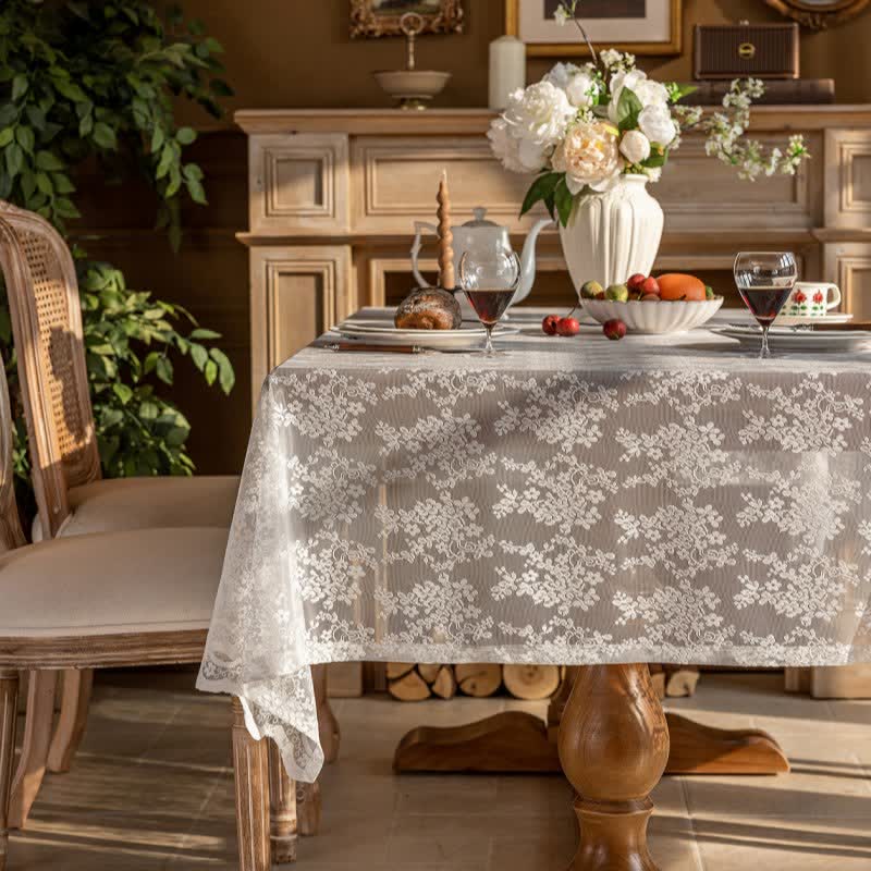 Floral Jacquard Lace Scalloped Edge Tablecloth - image 1