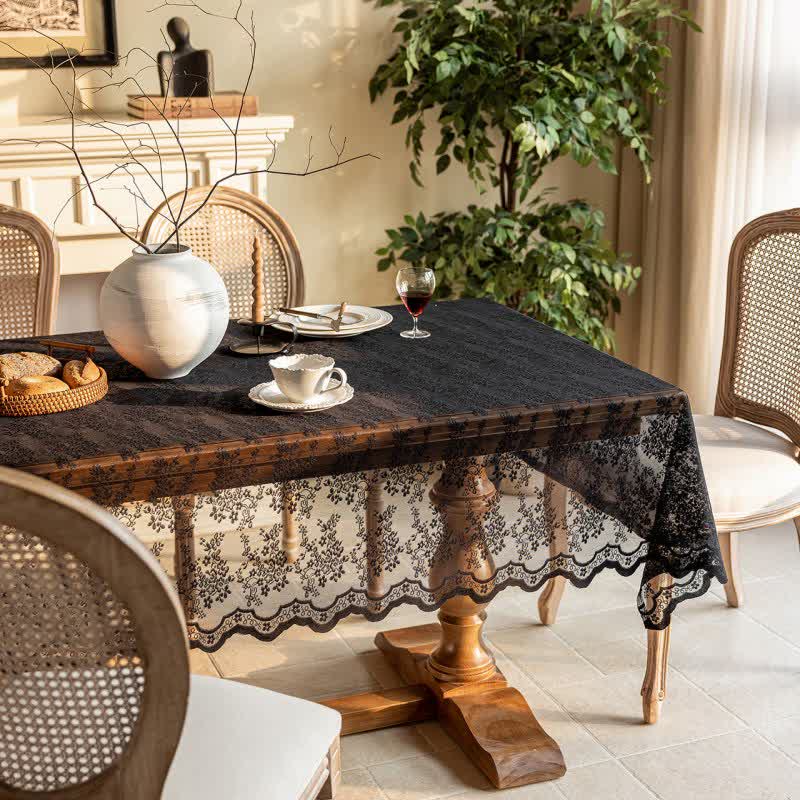 Floral Jacquard Lace Scalloped Edge Tablecloth - image 10